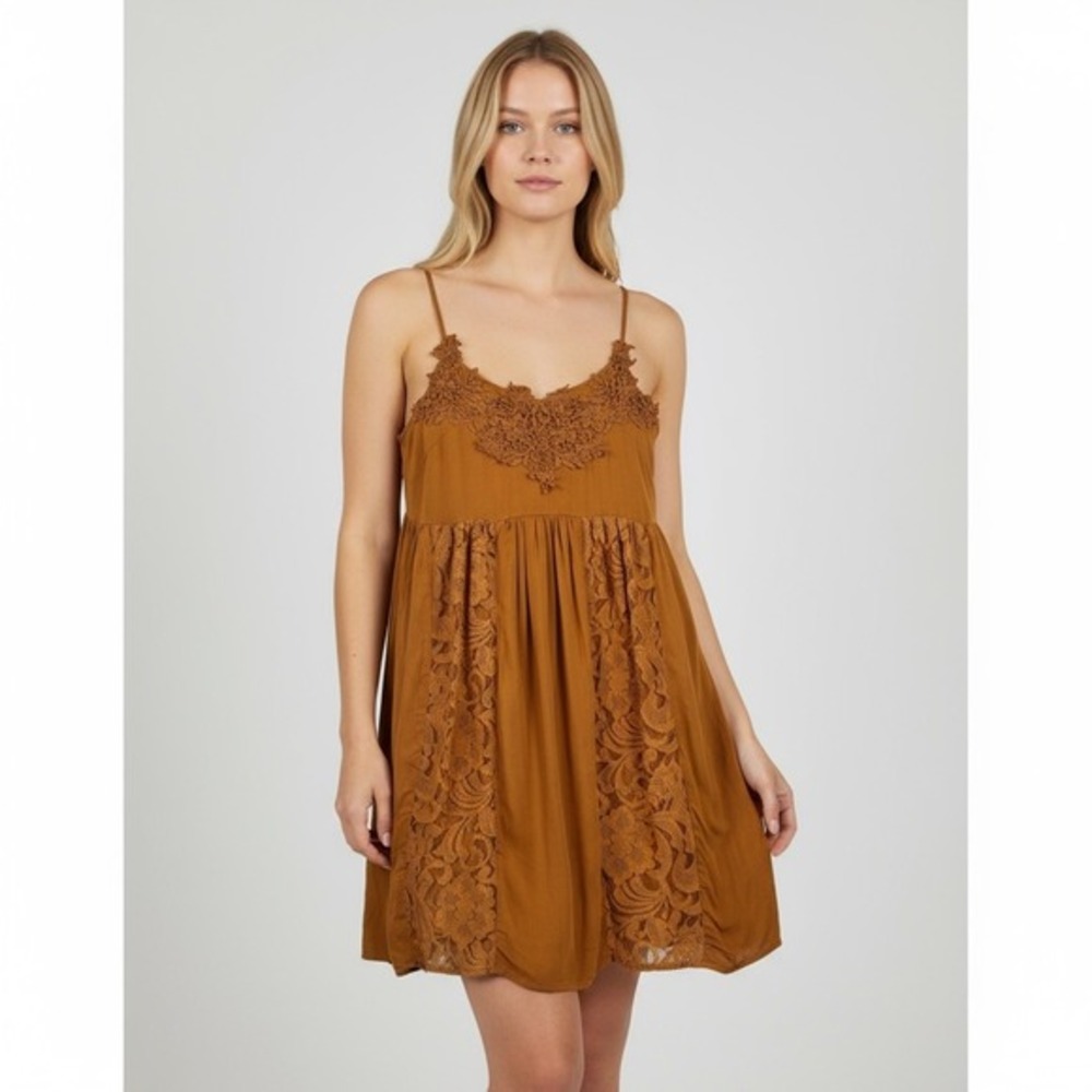 Entro Babydoll Slip Dress Womens Size Small Boho Earthy Flowy Sundress Resort